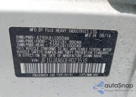 2014 Subaru Impreza 2.0I из США, поврежденный, VIN JF1GJAA60EH023538